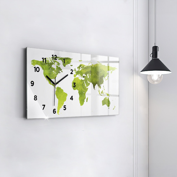Horizontal wall clock Watercolor world map