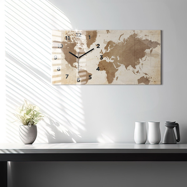 Horizontal wall clock Painted map of the world