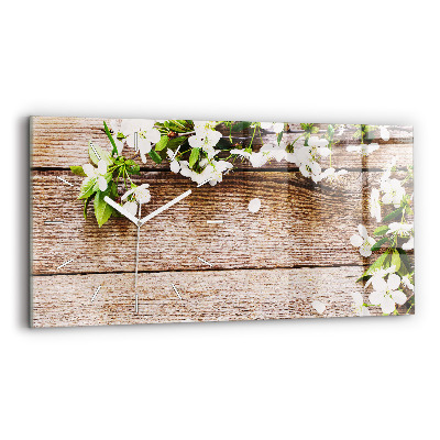 Horizontal wall clock Flowers on wood