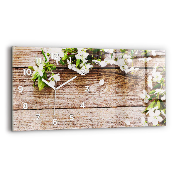 Horizontal wall clock Flowers on wood