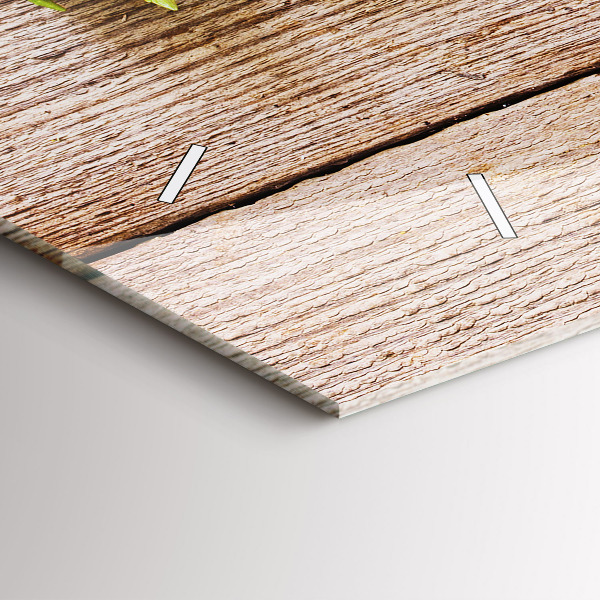 Horizontal wall clock Flowers on wood