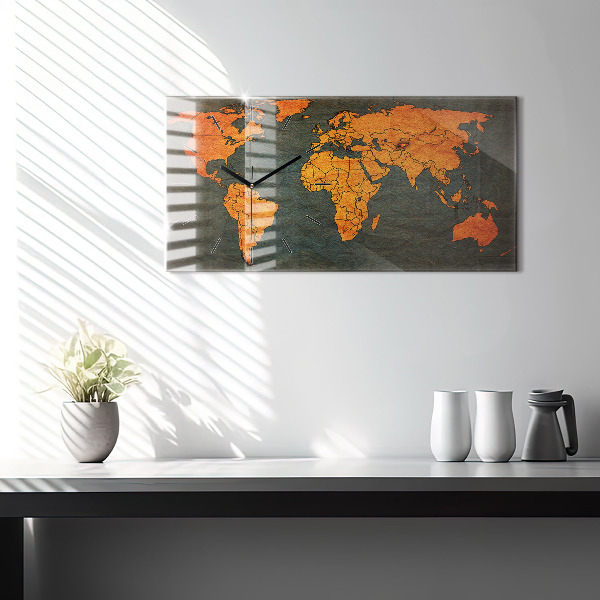 Horizontal wall clock World map