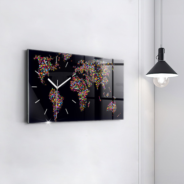 Horizontal wall clock World map made of dots