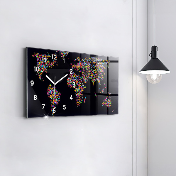 Horizontal wall clock World map made of dots