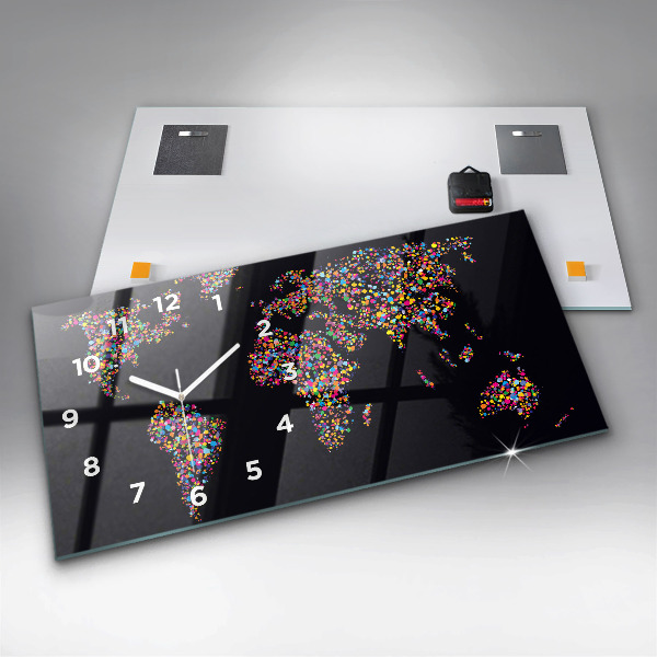 Horizontal wall clock World map made of dots
