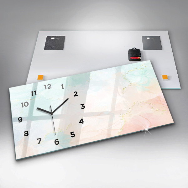 Horizontal wall clock Watercolor marble