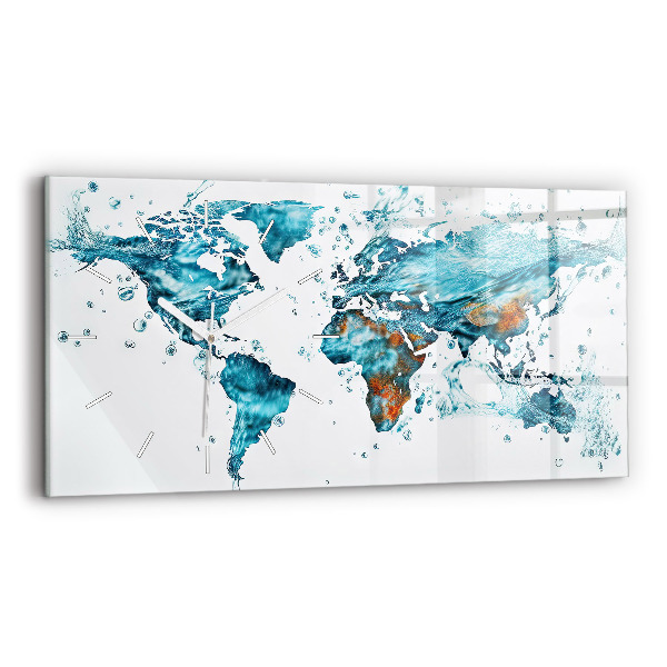 Horizontal wall clock Water map of the world