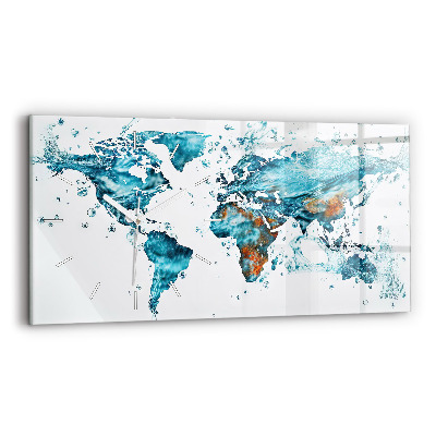 Horizontal wall clock Water map of the world