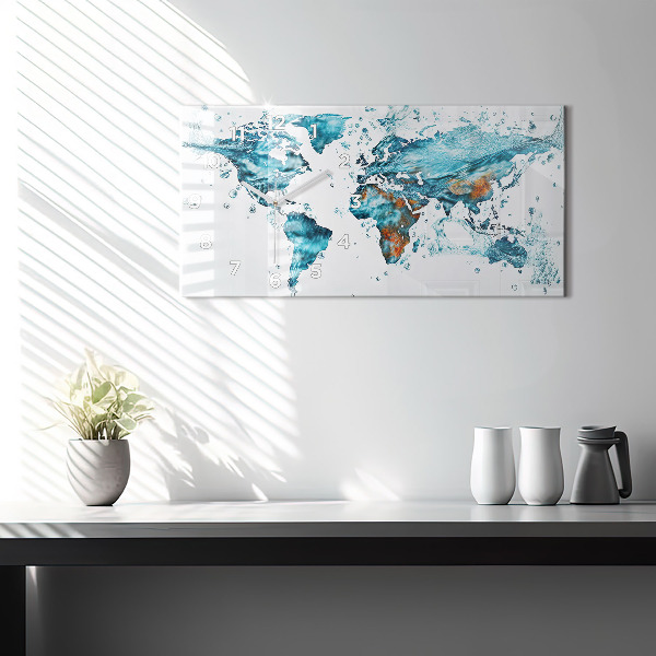 Horizontal wall clock Water map of the world