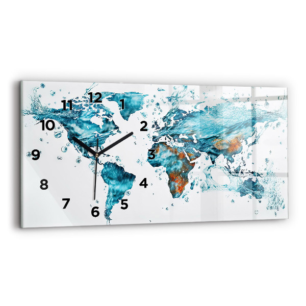 Horizontal wall clock Water map of the world