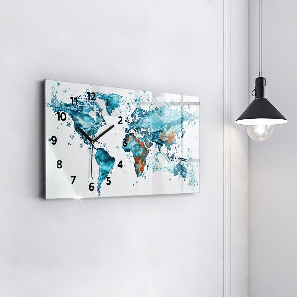 Horizontal wall clock Water map of the world