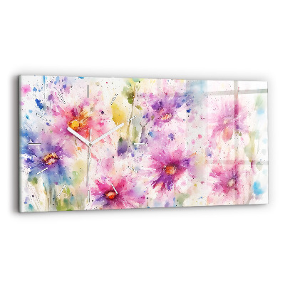 Horizontal wall clock Painted flowers