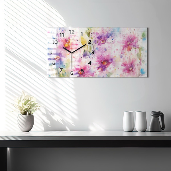 Horizontal wall clock Painted flowers
