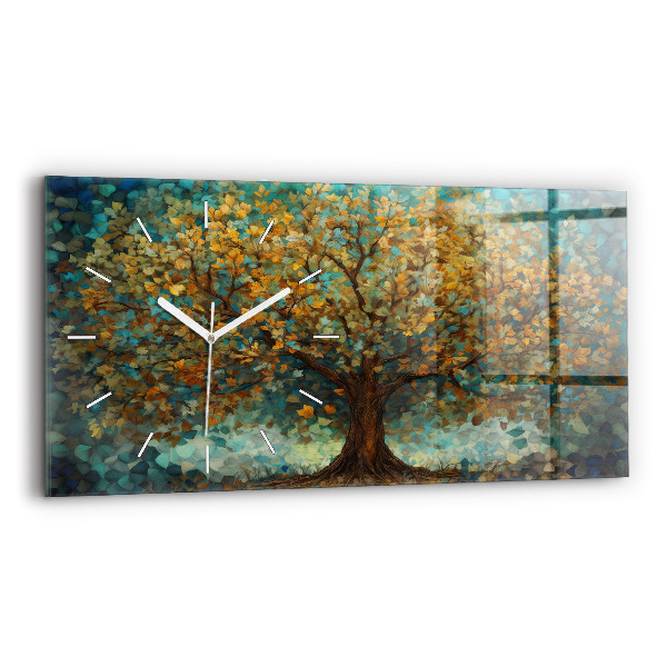 Horizontal wall clock Mosaic tree