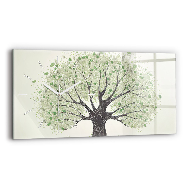 Horizontal wall clock Big tree nature