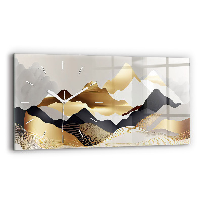 Horizontal wall clock Abstract golden mountains