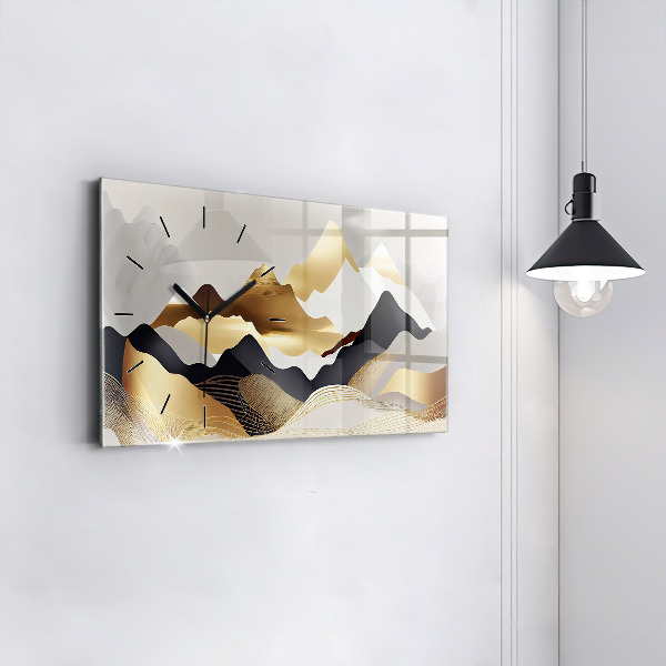 Horizontal wall clock Abstract golden mountains