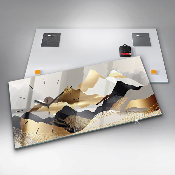 Horizontal wall clock Abstract golden mountains
