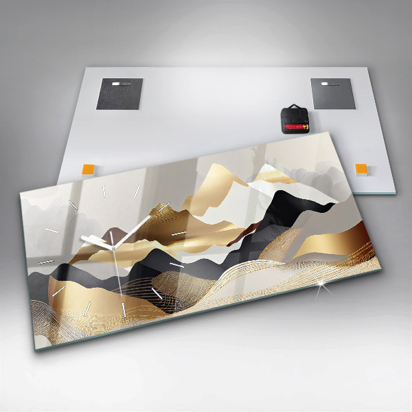 Horizontal wall clock Abstract golden mountains
