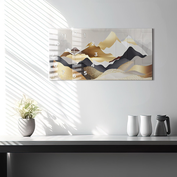 Horizontal wall clock Abstract golden mountains