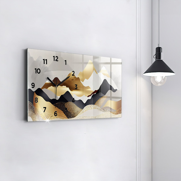 Horizontal wall clock Abstract golden mountains