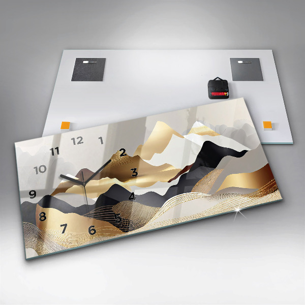 Horizontal wall clock Abstract golden mountains