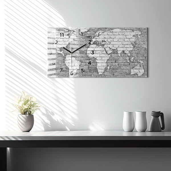 Horizontal wall clock World map on the wall