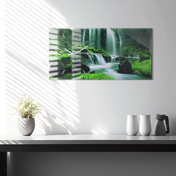 Horizontal wall clock Waterfall among the moss