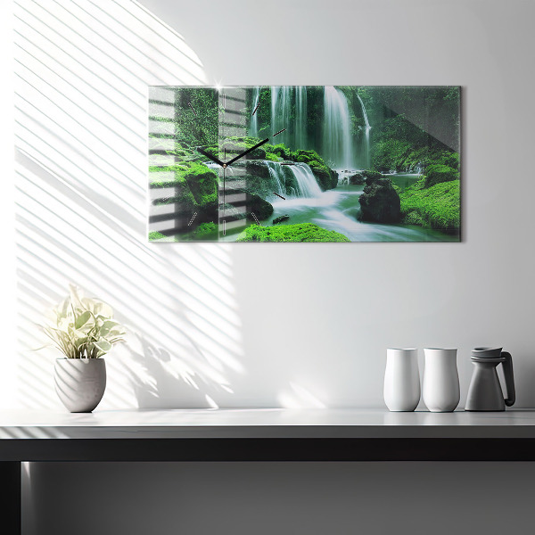 Horizontal wall clock Waterfall among the moss