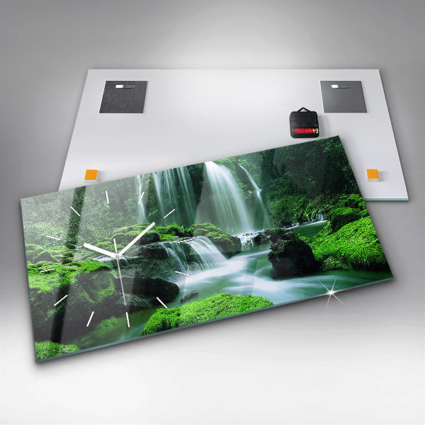 Horizontal wall clock Waterfall among the moss