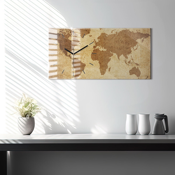 Horizontal wall clock Vintage world map