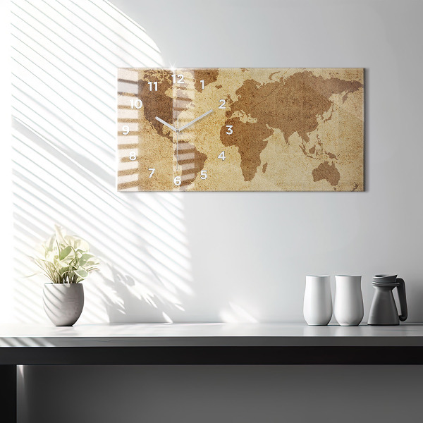 Horizontal wall clock Vintage world map