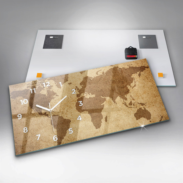 Horizontal wall clock Vintage world map