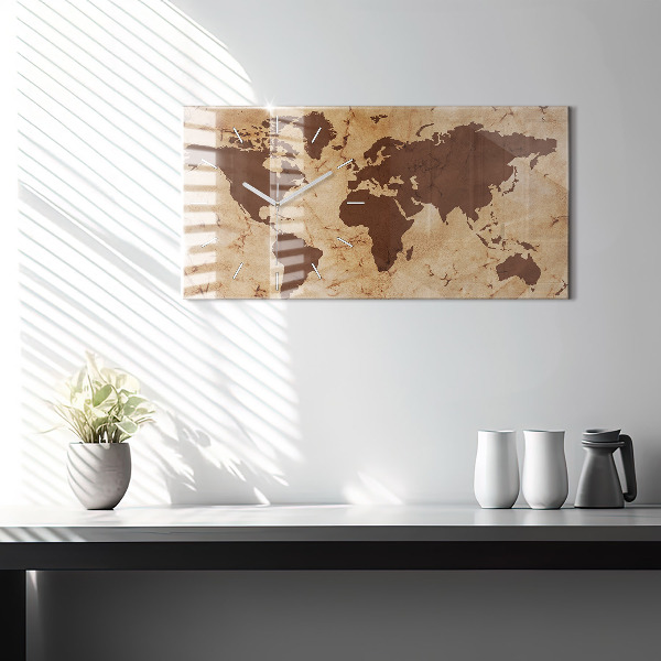 Horizontal wall clock Vintage world map
