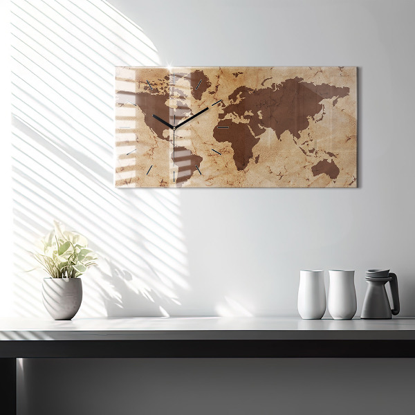 Horizontal wall clock Vintage world map