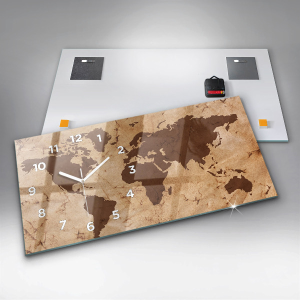 Horizontal wall clock Vintage world map