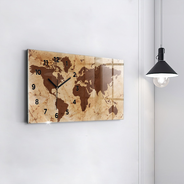 Horizontal wall clock Vintage world map