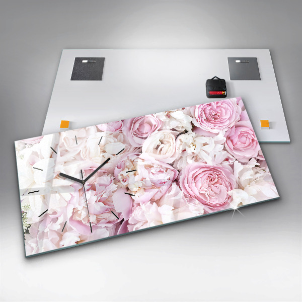 Horizontal wall clock Decorative flowers