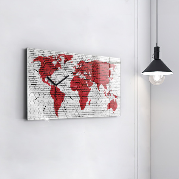 Horizontal wall clock Brick Wall World Map
