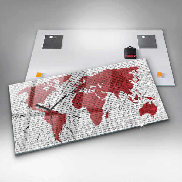 Horizontal wall clock Brick Wall World Map