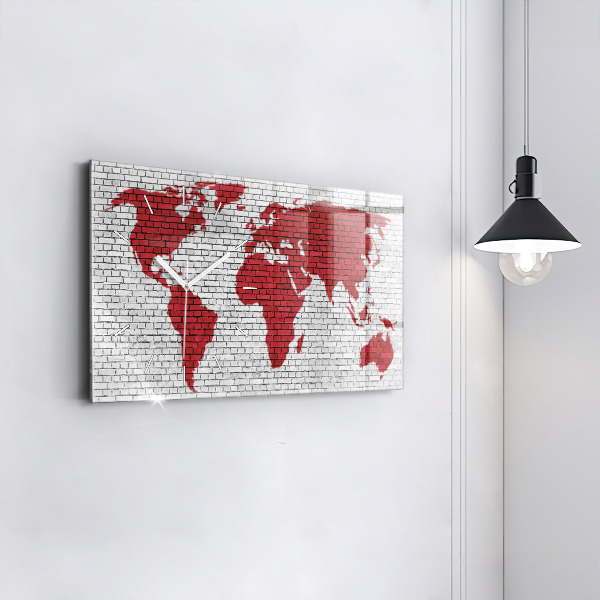 Horizontal wall clock Brick Wall World Map