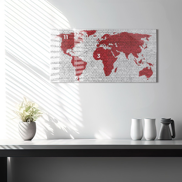 Horizontal wall clock Brick Wall World Map