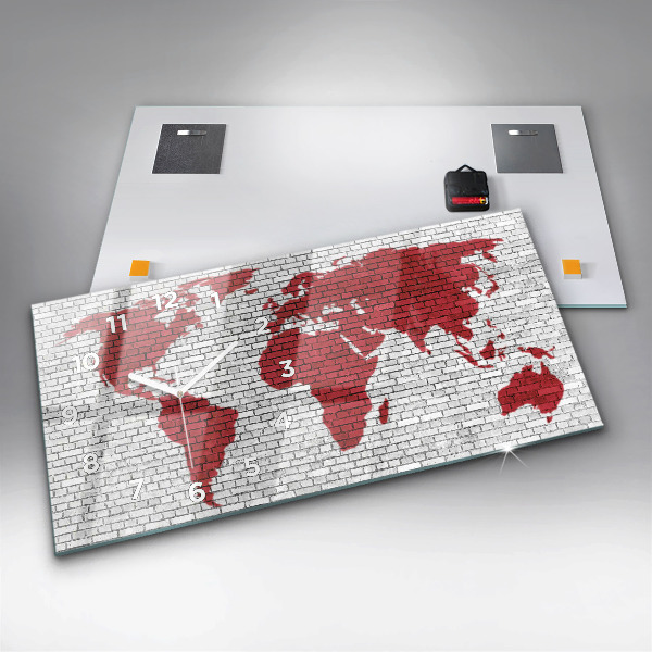 Horizontal wall clock Brick Wall World Map