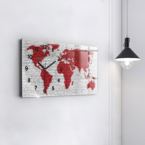 Horizontal wall clock Brick Wall World Map