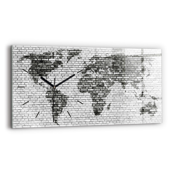 Horizontal wall clock Brick Wall World Map