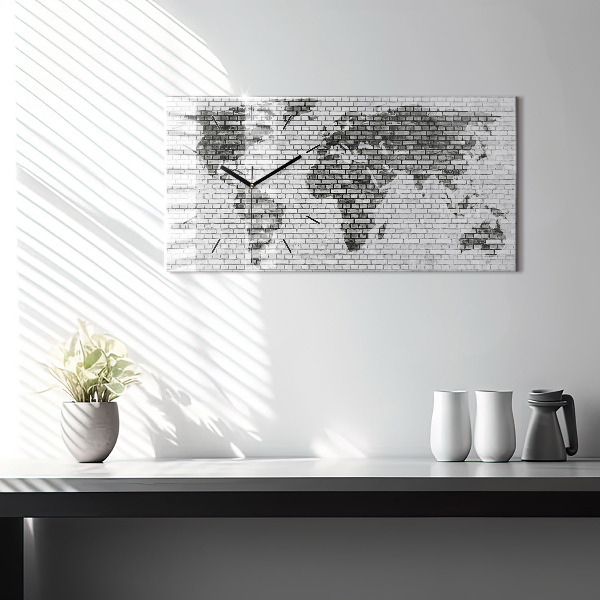 Horizontal wall clock Brick Wall World Map