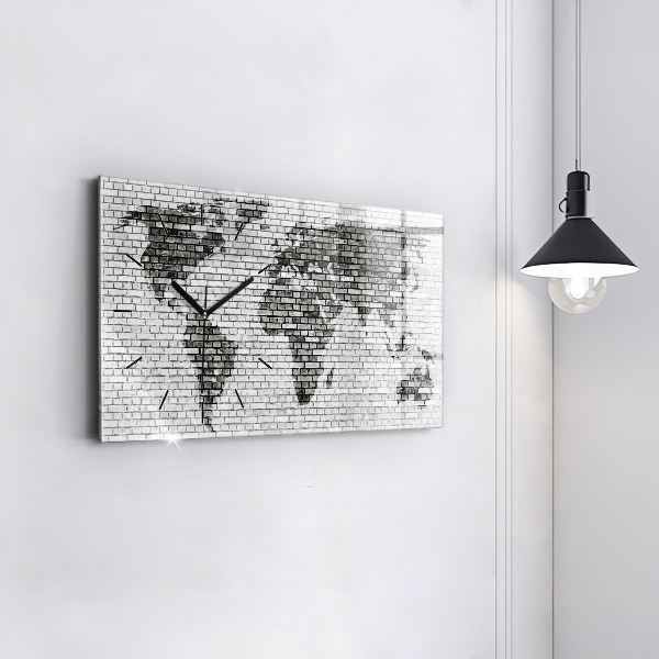 Horizontal wall clock Brick Wall World Map