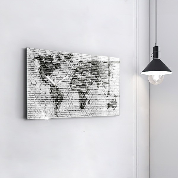 Horizontal wall clock Brick Wall World Map