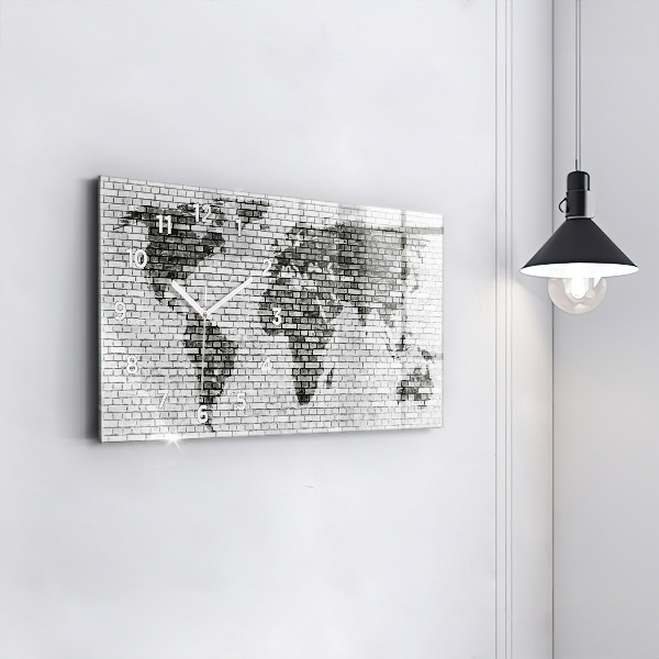 Horizontal wall clock Brick Wall World Map