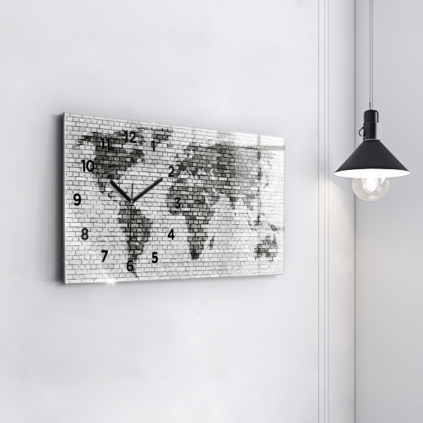 Horizontal wall clock Brick Wall World Map